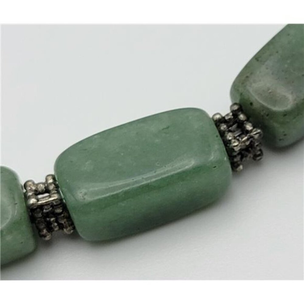 Green Nephrite Jade Chunky Bead Necklace 17" Silver-Tone Lobster Clasp - Picture 4 of 8